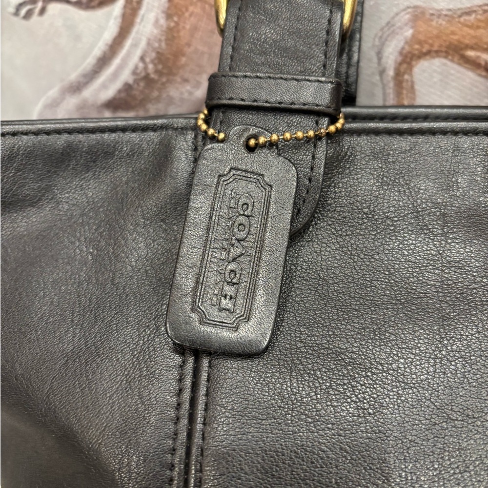 Vintage Coach Black Leather waverly Tote with Brass Accent Hardware - Picture 3 of 11